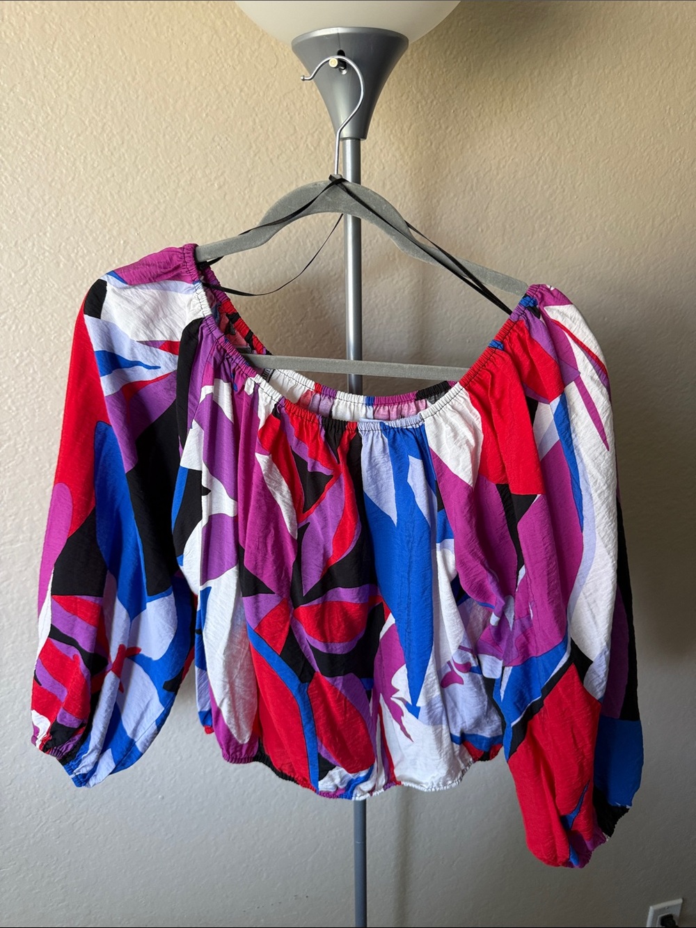 Nine West Women Off-Shoulder Print Top - Pink, Blue & Red